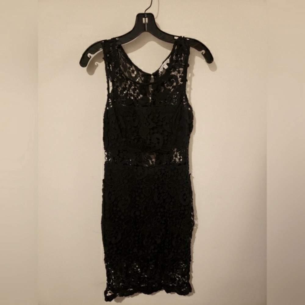 Charlotte Russe Black Open button  back Embroidered Midi Dress